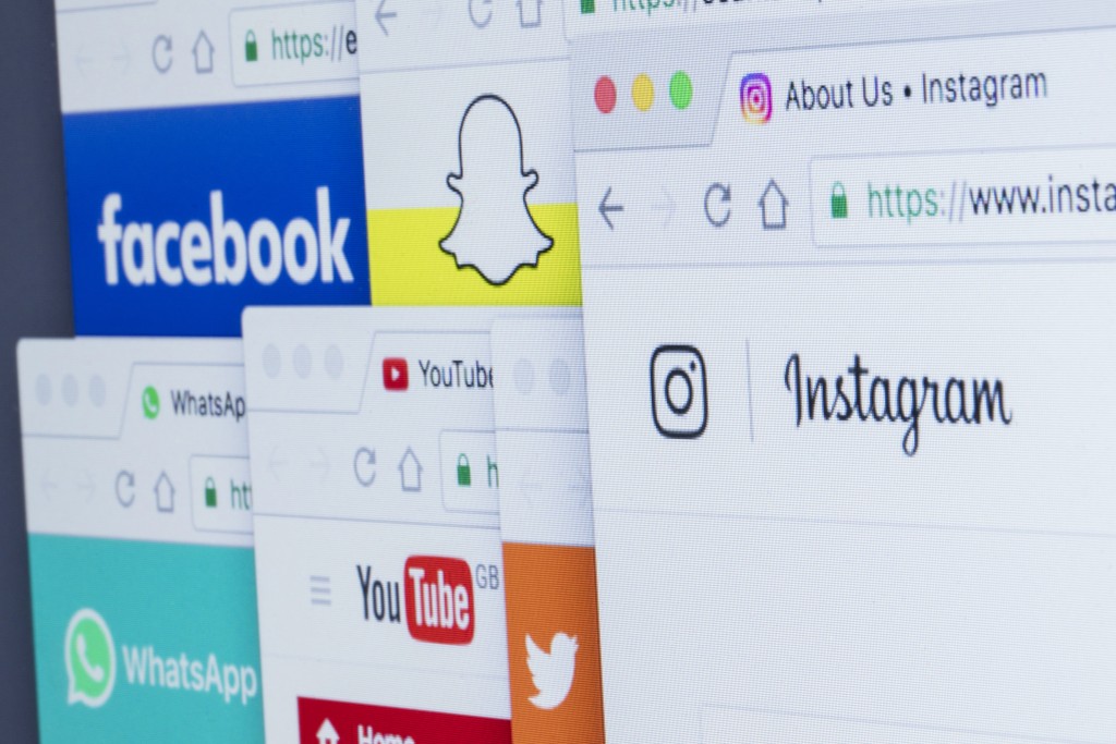browsers with social media channels open